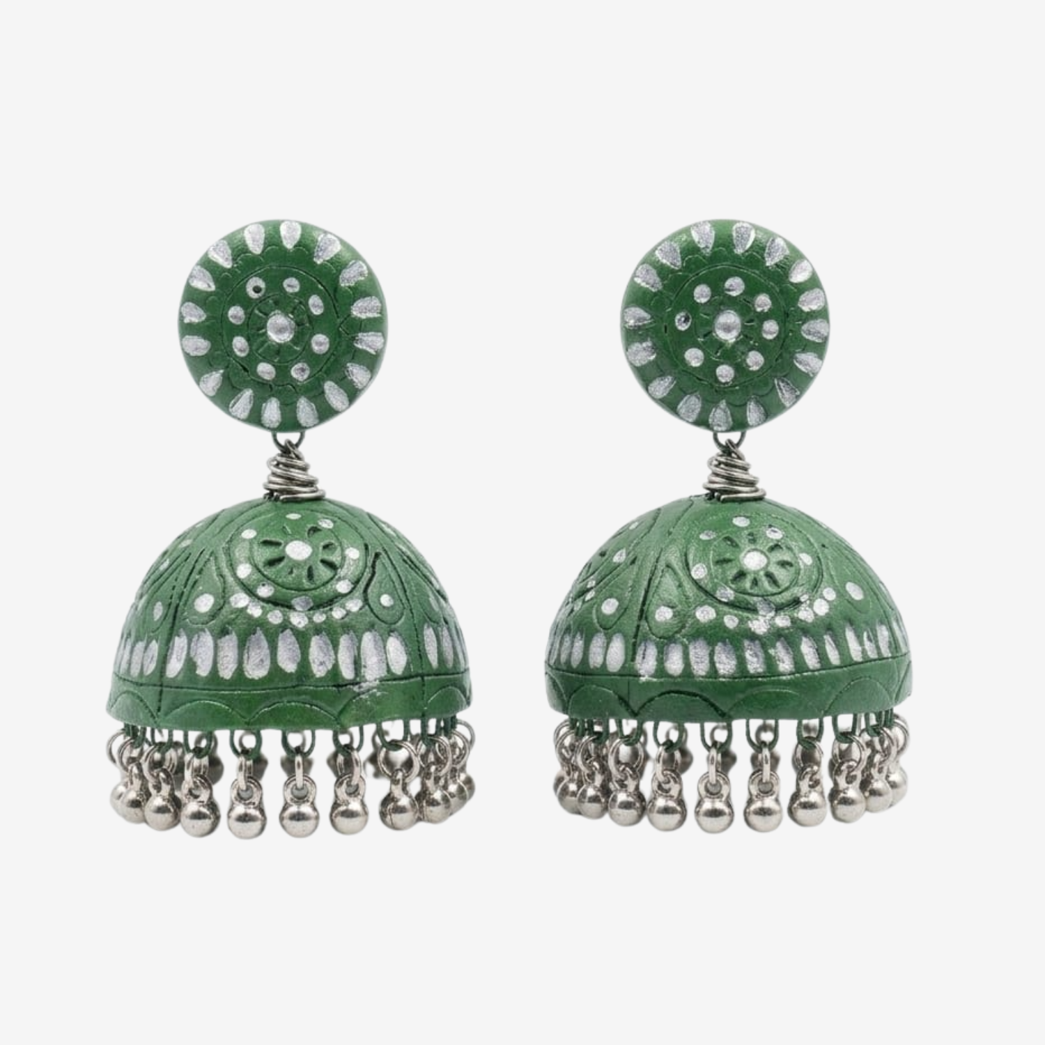 Hridy Green Jhumkas One Hridy Green Jhumkas - Image 1