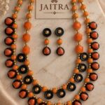 Black and Orange Terracotta Two-Layer Necklace and Earring Set -TCJS0001