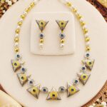 Handmade Terracotta Geometric Necklace and Earrings Set - TCJS0010