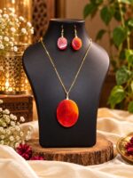 Ruby Flame Elegance – Red Resin Jewellery Set-RJS0013