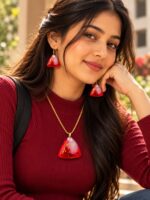 Crimson Blush – Pink & Red Resin Jewellery Set-RJS0014 - Image 2