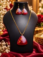 Crimson Blush – Pink & Red Resin Jewellery Set-RJS0014 - Image 4