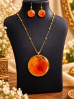 Sunset Amber Glow – Orange Resin Jewellery Set-RJS0015 - Image 5