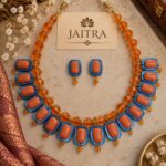 Royal Blue & Coral Terracotta Statement Jewellery Set - TCJS0007