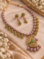 JAITRA Green & Mauve Pearl Statement Necklace Set -TCJS0009 - Image 2