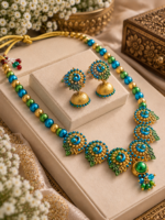 Mayura Ratna – Handmade Terracotta Necklace and Jhumka Set - TCJS00013 - Image 2