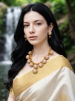 White & Golden Terracotta Statement Necklace Set - TCJS0017