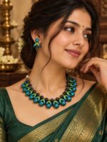 Mayura Bliss – Peacock Green & Royal Blue Terracotta Jewellery Set - TCJS0022