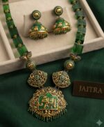 Mayura Gaja – Emerald Green & Antique Gold Terracotta Temple Jewellery Set - TCJS0025 - Image 10